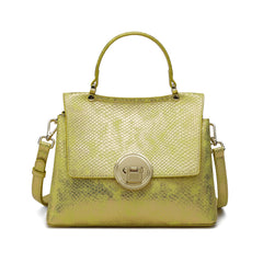 Snake Printed Leather Satchel Bag