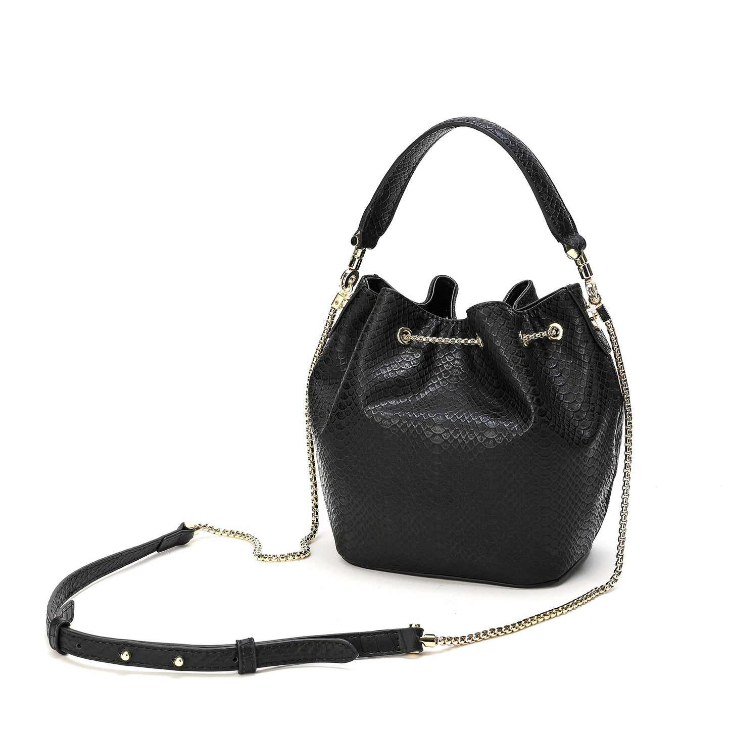 Snake Pattern Leather Drawstring/ Shoulder Bag