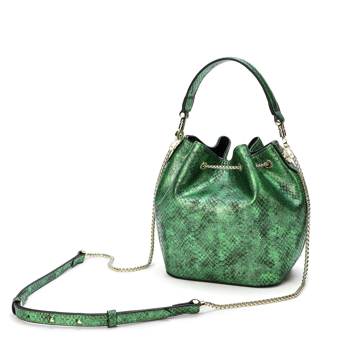 Snake Pattern Leather Drawstring/ Shoulder Bag